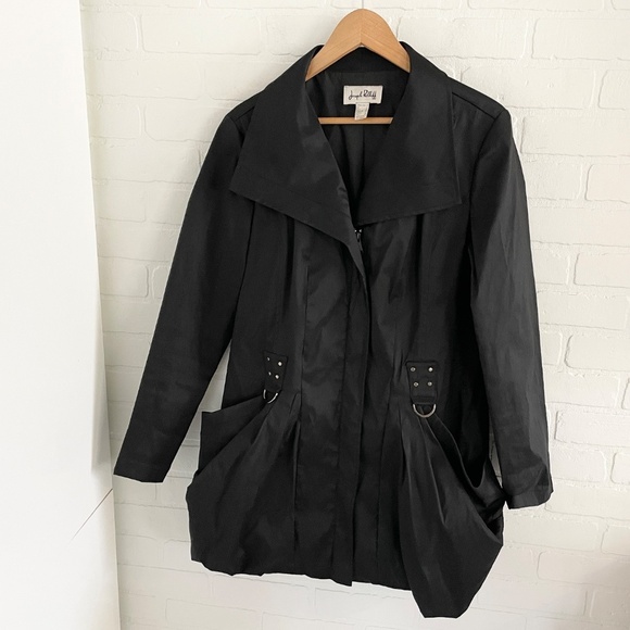 Joseph Ribkoff Y2K Trench coat Bubble hem Mobwife Oversized pockets Black Sz 12 - Picture 3 of 14